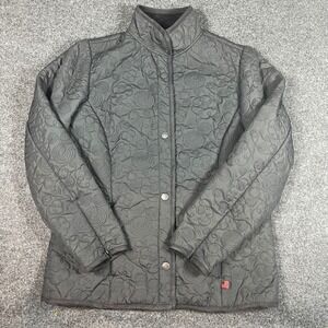 Woolrich Womens Black Quilted Swirl Floral Snap Front Fleece Lined Jacket Sz M